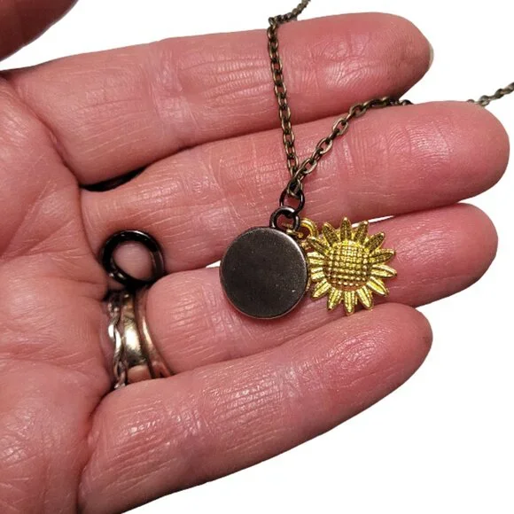 Vintage Typewriter Key Initials (Tim Holtz) Gold Plated Sunflower Charm Necklace - Picture 15 of 16